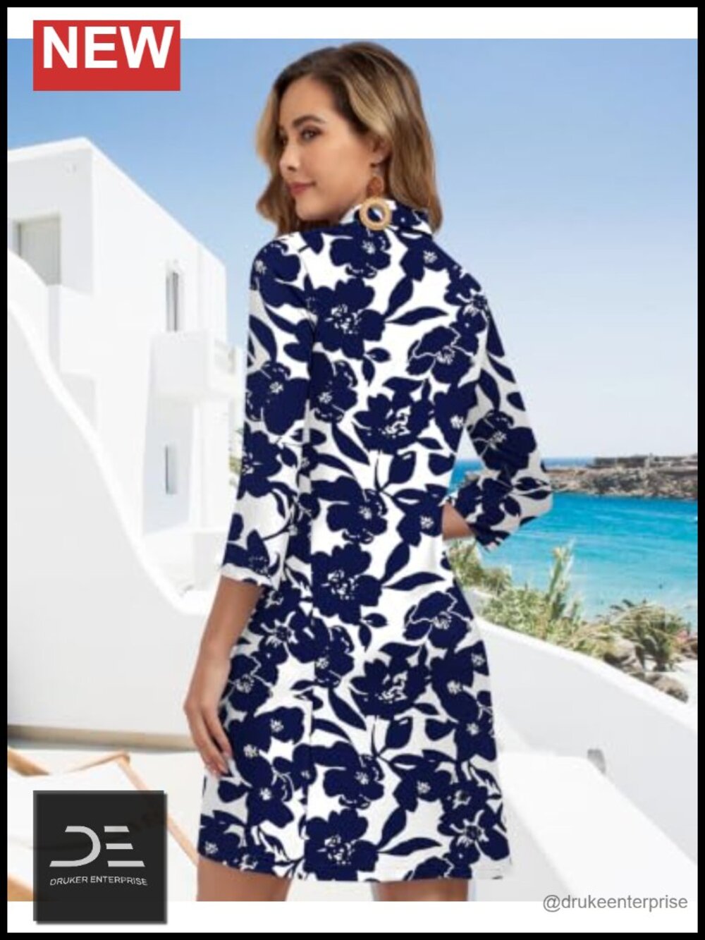 WOWENY 3/4 Sleeve V Neck Sun Dress with Pockets Quick Dry UPF 50+ - Picture 5 of 5